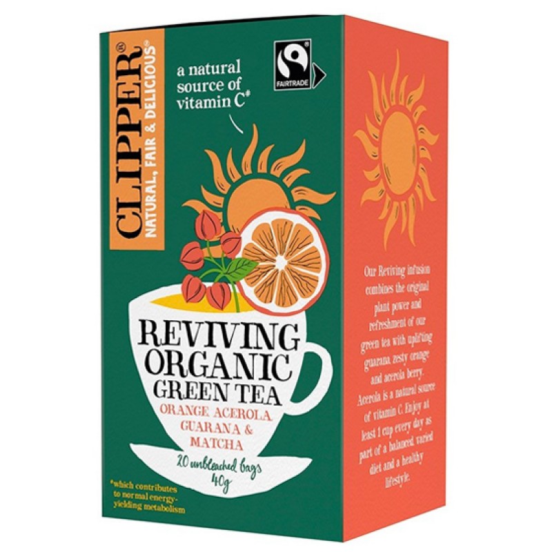 CLIPPER Πράσινο Τσάι 'Reviving' με Πορτοκάλι, Ασερόλα & Matcha (40γρ) Τρόφιμα