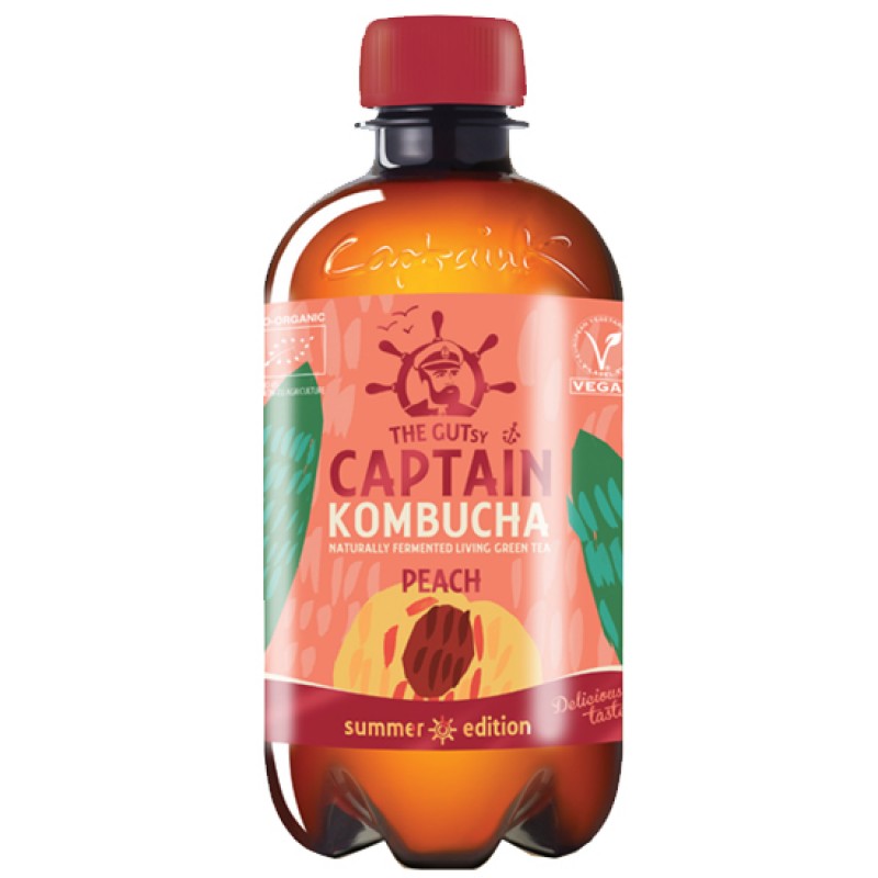 Captain Kombucha  Ανθρακούχο Ποτό Kombucha Γεύση Ροδάκινο (400ml)