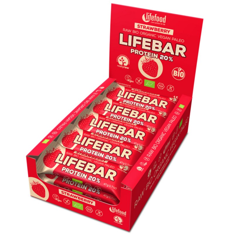 Lifefood  Ωμή Mπάρα Πρωτεΐνης Φράουλα (15Χ47γρ)